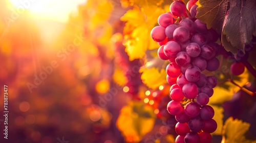 Ripe Vineyard Grapes in Golden Hour Light  Capturing the Warmth of Nature s Bounty. Perfect for Winery and Harvest Themes. AI