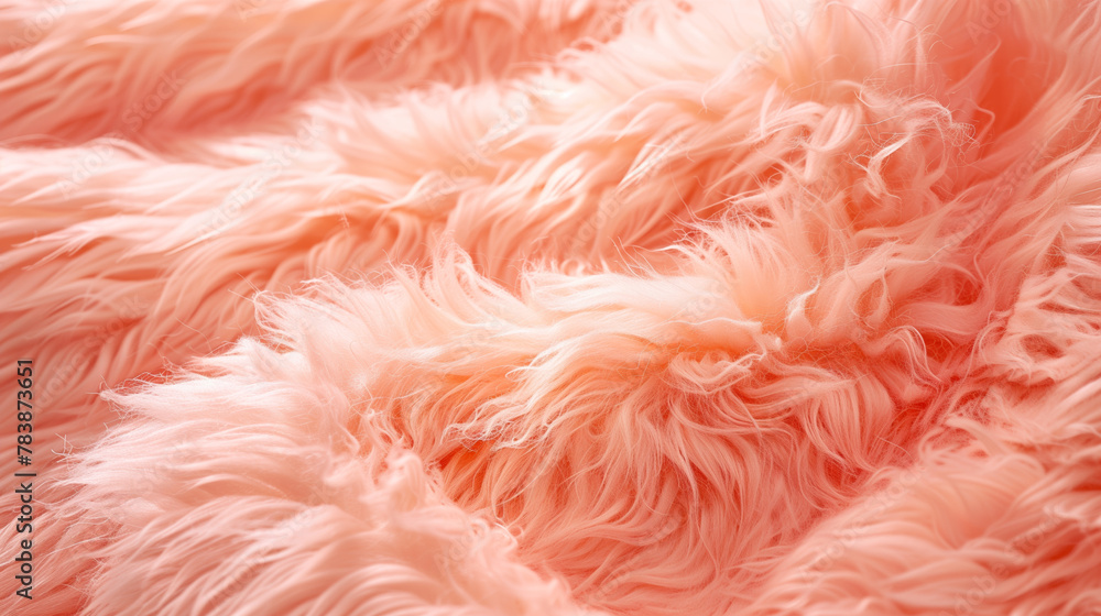 Lush peach faux fur with a soft, fluffy texture Lush peach faux fur with a soft, fluffy texture