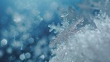 Closeup White Snowflake falling, showing winter .