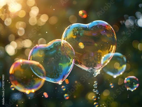 Iridescent Heart Bubbles with Nature Reflections
