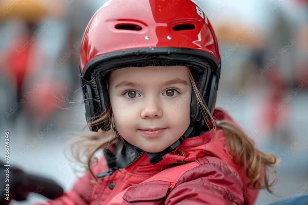 Little Girl in Red Jacket and Helmet Little Girl in Red Jacket and Helmet