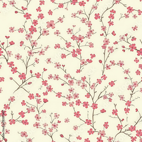 a seamless pattern of tiny delicate flowers in pink on a cream colour background Not crowded