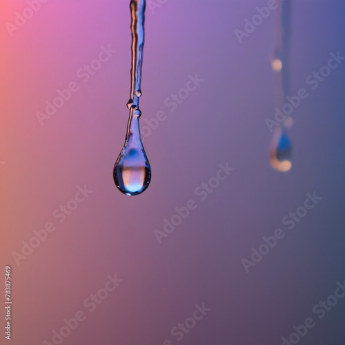 A single drop stretched out as it falls. suspended from a metal crane, ready to fall.  photo