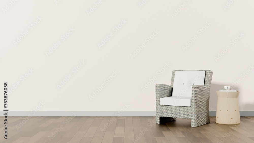 Fototapeta premium a chair and a vase on a wooden floor