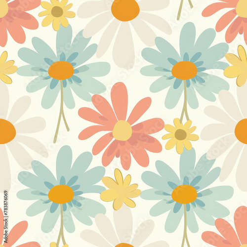 flat design, vector art, daisies, pastel colours © Mongkol