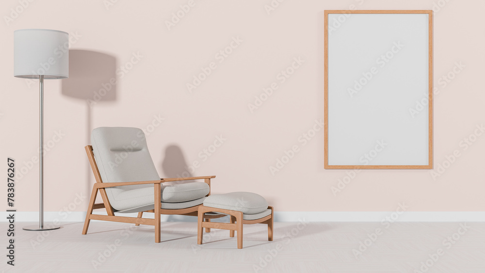 a chair and ottoman in a room with a lamp