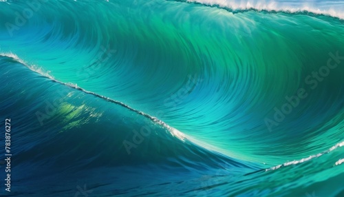 A towering ocean wave captures the tranquil beauty of the sea at sunset with vibrant turquoise hues.