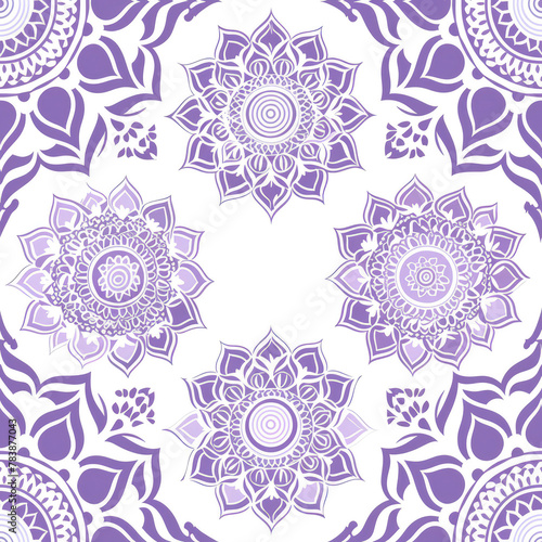 oriental mandala design, lilac, plain white background, multiple circles