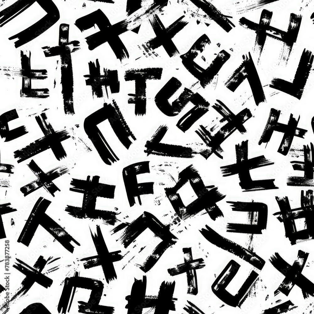 pattern of abstract glyphs resembling an undecipherable script, using black strokes on a pure white background pattern of abstract glyphs resembling an undecipherable script, using black strokes on a pure white background