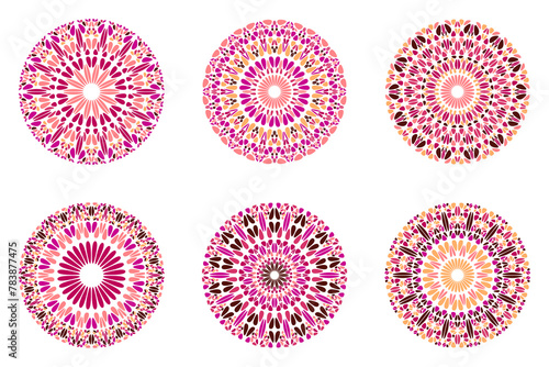 Colorful stone mandala logo set - geometrical circular abstract ornamental vector designs from curved stones