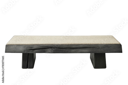 Rustic wooden bench with a natural linen cushion