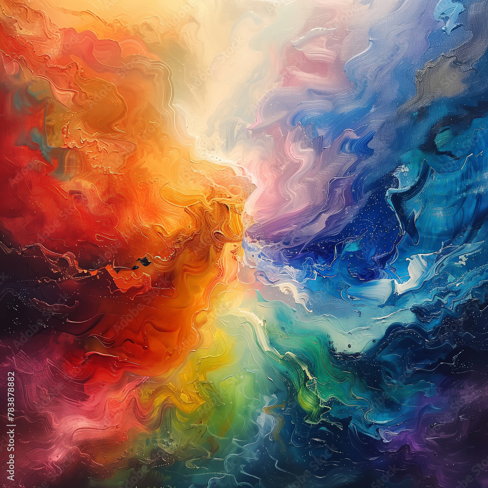 This oil painting captures a mesmerizing kaleidoscope of swirling colors, reminiscent of an abstract, celestial phenomenon..