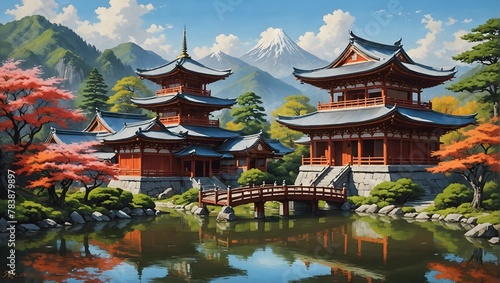 Beautiful japanese temples landscape
