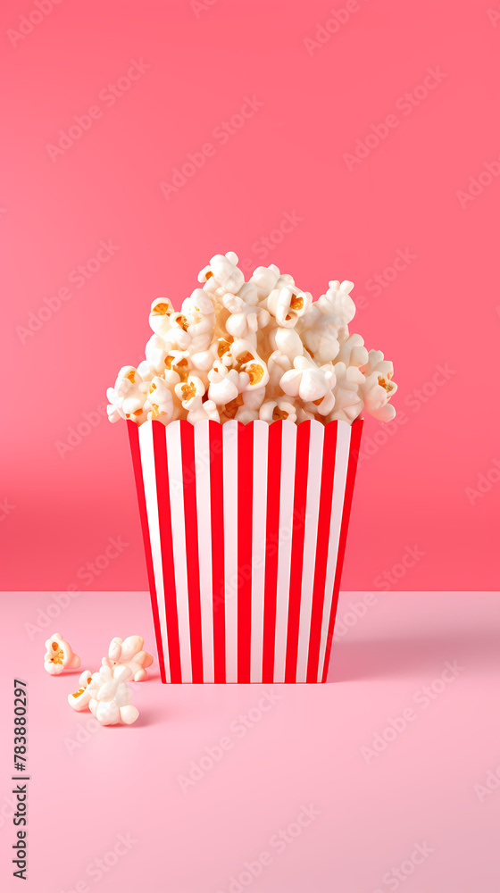 Delicious popcorn on solid color background