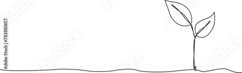 continuous single line drawing of small sprout growing out of soil, line art vector illustration