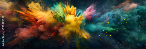 Colorful explosion of paint isolated on black background. Abstract colored background  color dust splash on a dark black background.