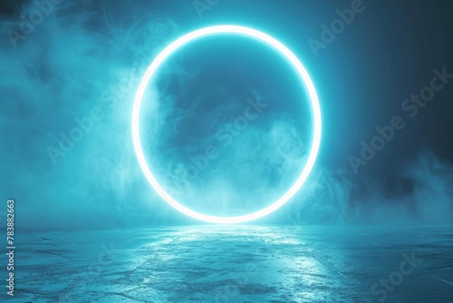 white circle neon white light motion The graphics are located on a blue background Technology concept concept 3D rendering.