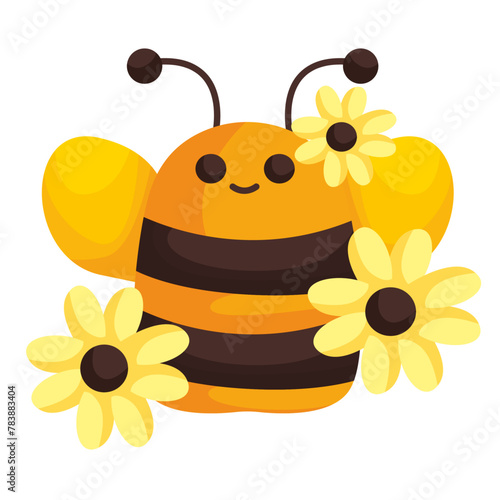 Clip art of a bee. Illustration of a bee with a flower.