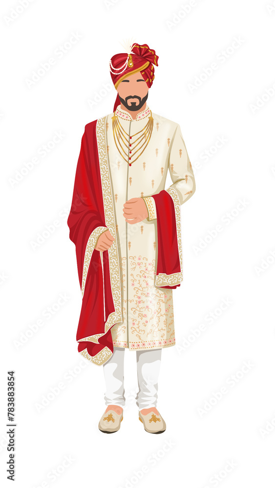  hand drawn Illustration art of groom in traditional wedding attire