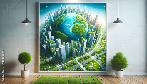 Wind Energy Breeze: A Dynamic and Ultra-Realistic Poster Showcasing Wind Turbines as a Breath of Fresh Air for Earth Day photo