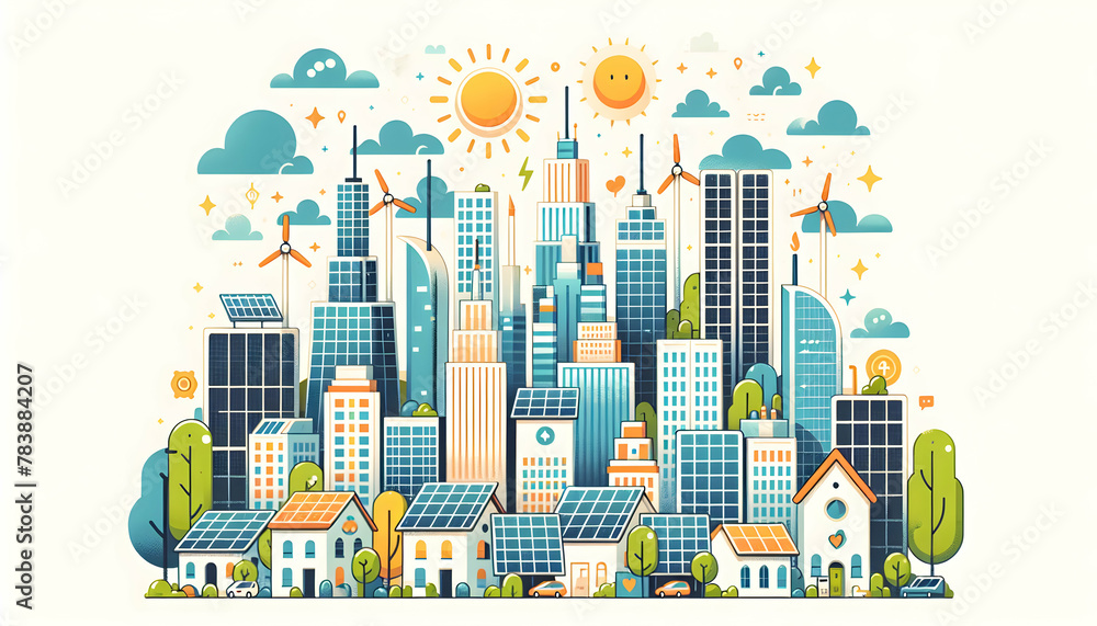 Clean Energy Future: Solar-Powered City Skylines Poster for Earth Day