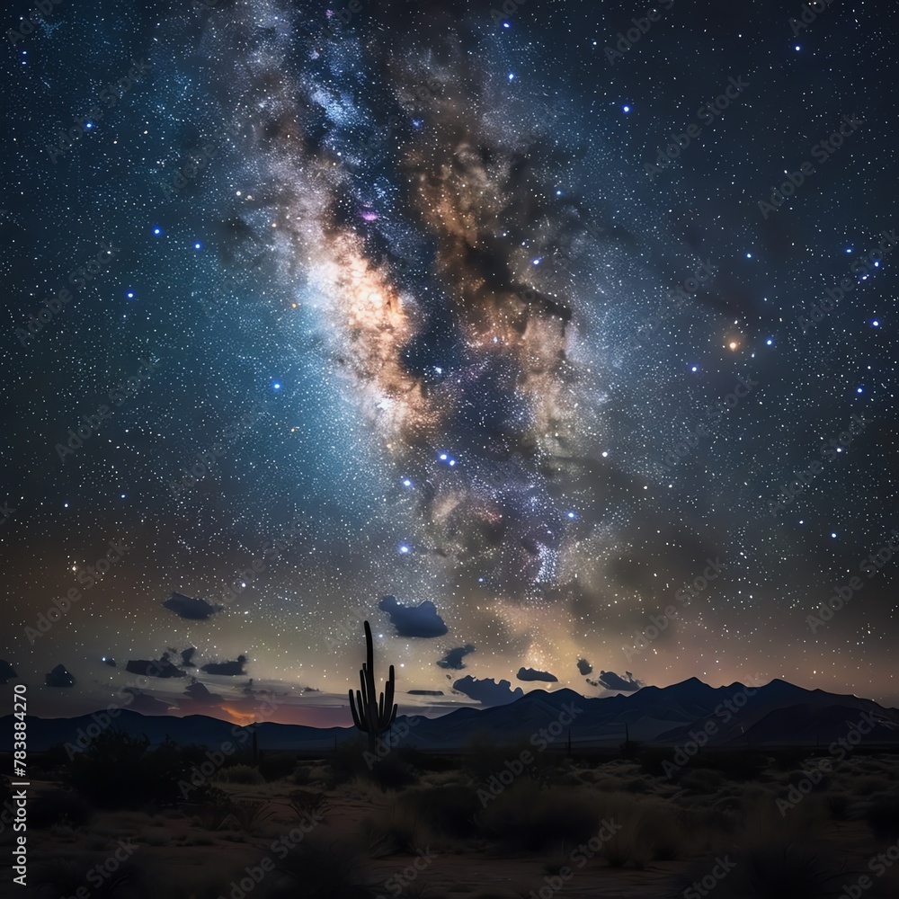 Night sky observation in the desert, astrophotography, dark and mystical, for astronomy enthusiasts and the mystery of the cosmos