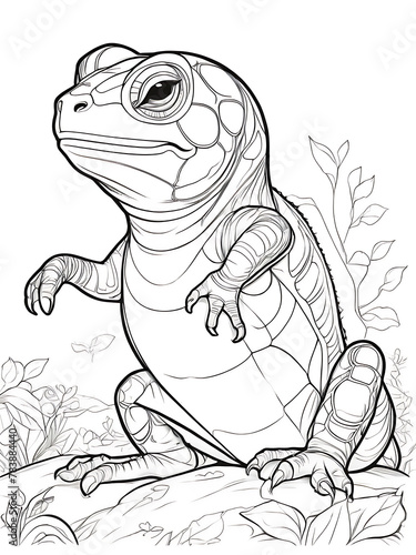 Tortoise line smoothly outline coloring page  white background  with shape tree ai generated