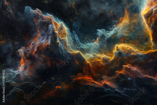A colorful nebula with a blue and orange swirl. The colors are vibrant and the image is full of energy