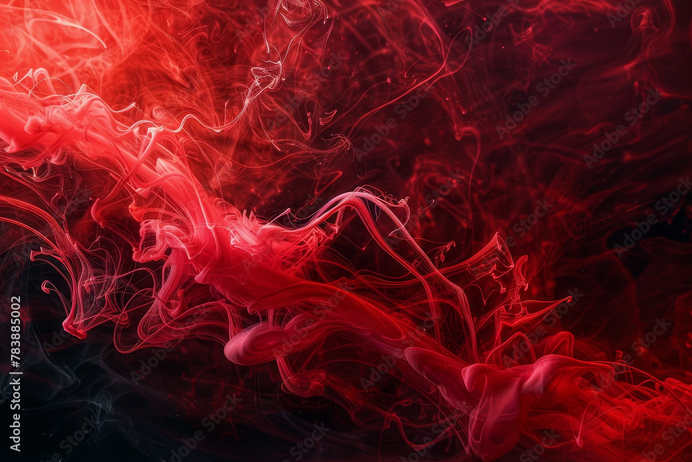 A red and black background with red smoke. The smoke is flowing in a long, curvy line A red and black background with red smoke. The smoke is flowing in a long, curvy line
