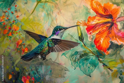 Detailed view of a hummingbird feeding on nectar © AI Farm