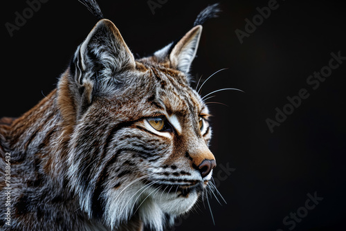 close-up of a bobcat, its tufted ears and bright eyes are the focus of the image.