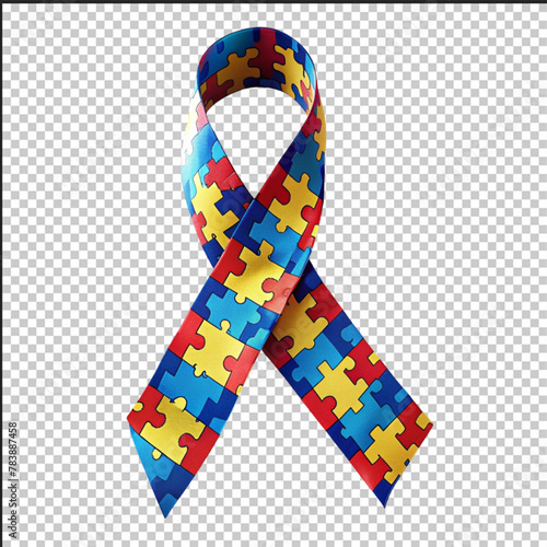 World autism awareness day. Blue ribbon with colorful puzzles vector background. Symbol of autism. Medical flat illustration. Health care