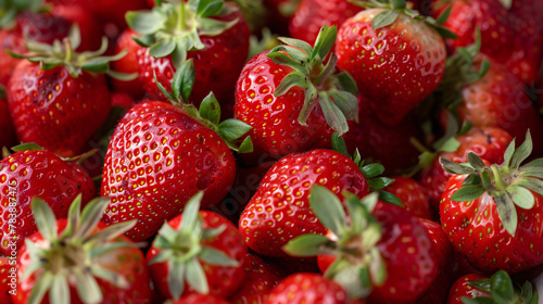 Pile of fresh red ripe strawberries close up