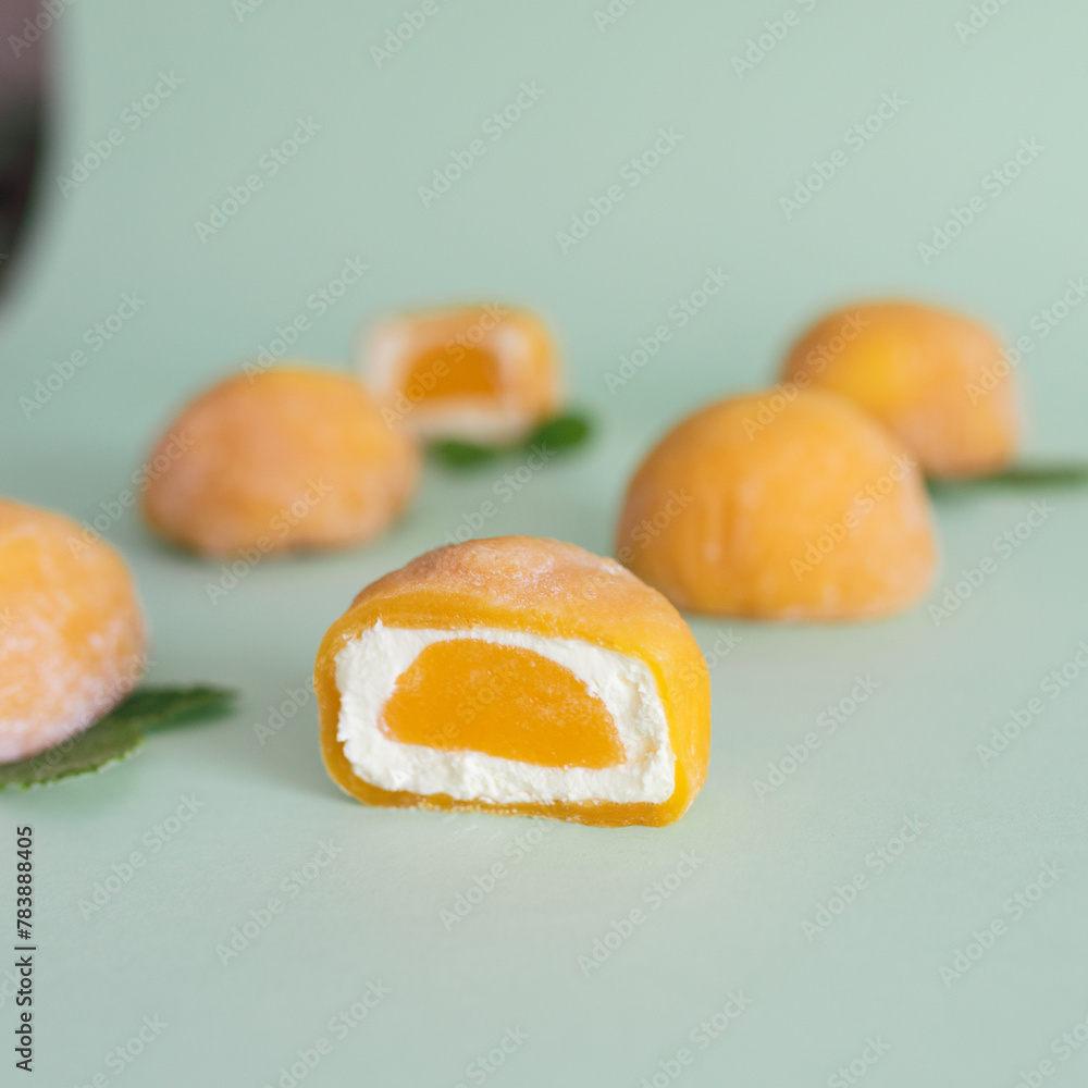 A popular Japanese dessert made from rice flour and cream filling - mochi A popular Japanese dessert made from rice flour and cream filling - mochi