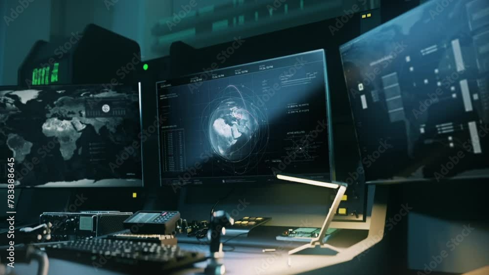 Spy scanner tracking the location of satellites flying above the Earth. Spy scanner gaining access to the country satellites. Spy satellite scanner identifying the position of a rival military base. Spy scanner tracking the location of satellites flying above the Earth. Spy scanner gaining access to the country satellites. Spy satellite scanner identifying the position of a rival military base.