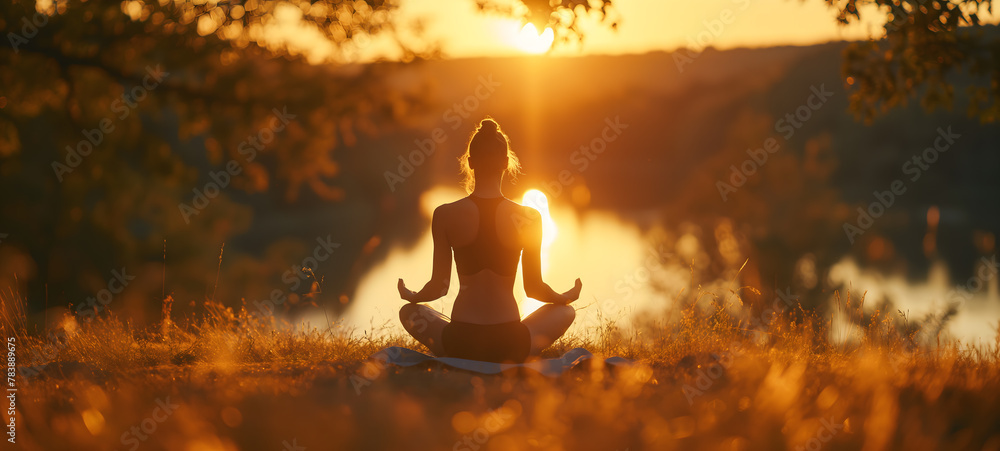 Woman in Contemplation at Sunset Surrounded by Nature