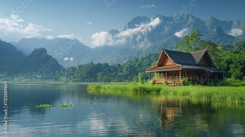A picturesque scene of Thailand's idyllic countryside, where time seems to stand still amidst natural beauty.