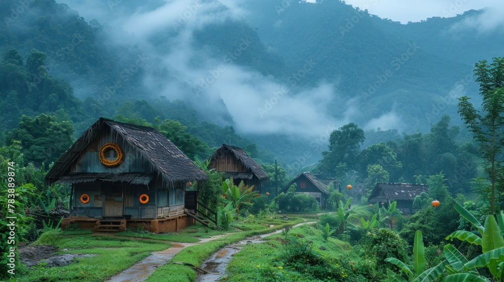 A serene tableau of Thailand's rural life, where simplicity and contentment go hand in hand. A serene tableau of Thailand's rural life, where simplicity and contentment go hand in hand.