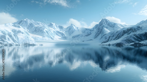 Enchanting Winter Landscape with Snow-Covered Mountains and Serene Lake © slonme