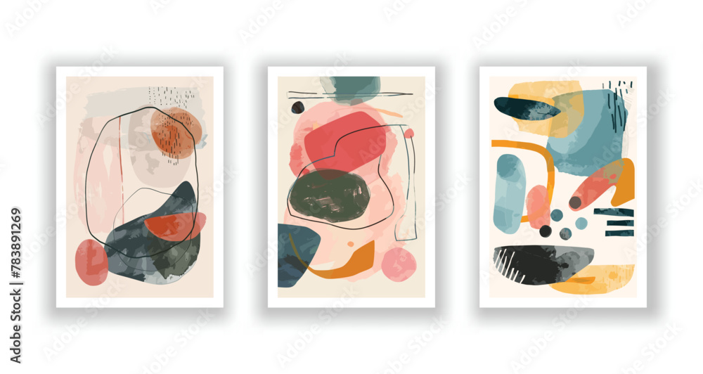 Abstract Watercolor Art Background with Minimalistic Geometric Shapes