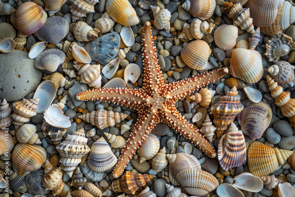 A starfish is laying on the sand, with its arms spread out. The image has a calm and peaceful mood, as the starfish is not in motion and is simply resting on the sand A starfish is laying on the sand, with its arms spread out. The image has a calm and peaceful mood, as the starfish is not in motion and is simply resting on the sand