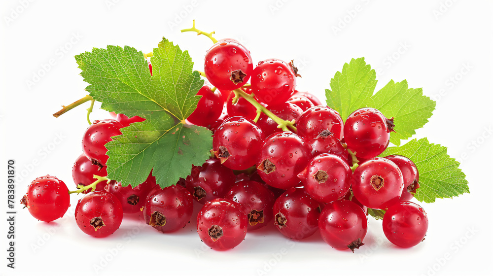 Ripe fresh red currants with green leaves