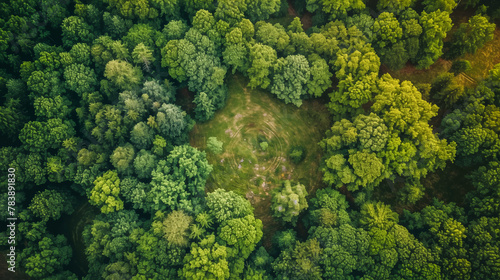 aerial view of trees with a circular clearing in the center
