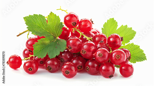 Ripe fresh red currants with green leaves