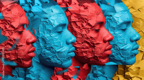 Various faces of people creatively crafted from colored paper  showcasing a diverse group of individuals