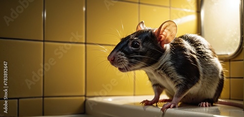 Close-up of a rat entering the human habitat from the sewer system