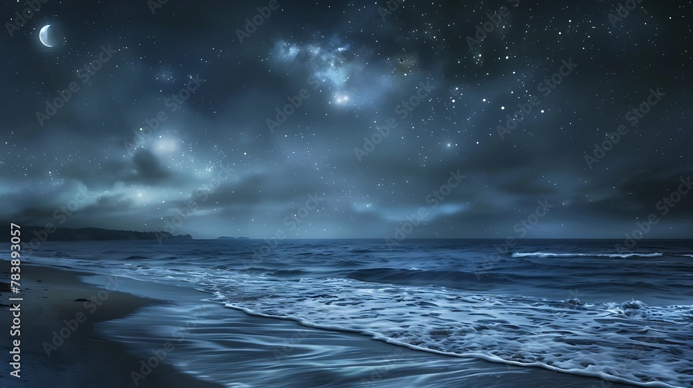 Fototapeta premium Starry night with backdrop near beach