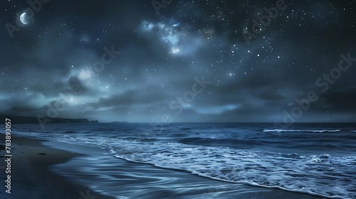 Starry night with backdrop near beach photo