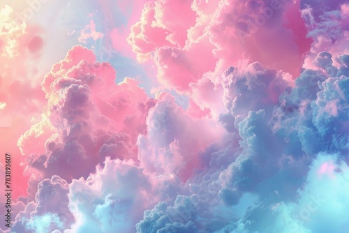 Dreamlike Pinks and Blues in Cloudy Sky Art - Surreal display of cloudy sky, where pinks and blues mix to create a charming and soothing art piece