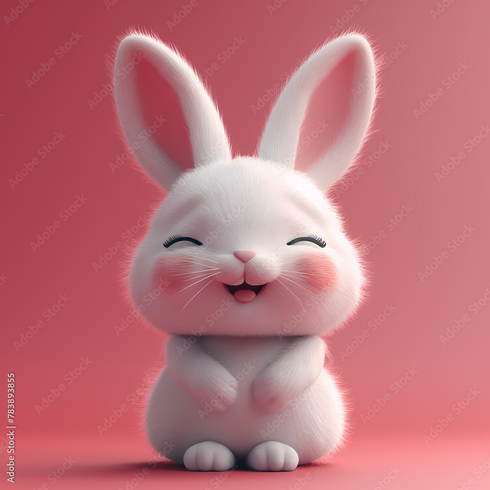 A cute and happy baby rabbit 3d illustration